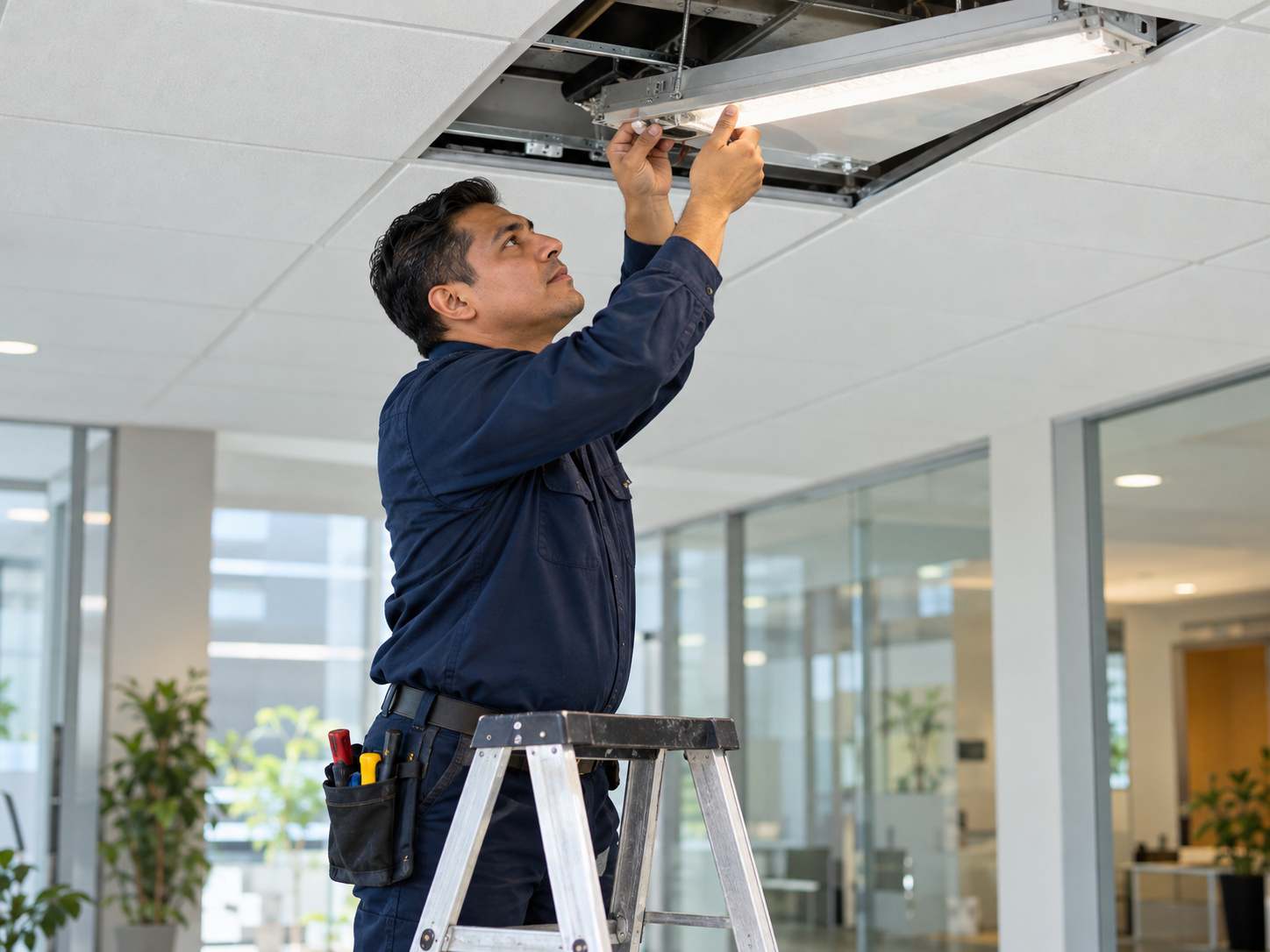 Técnico de mantenimiento realizando una revisión en instalaciones